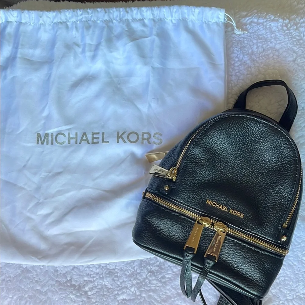 Michael Kors Mini Black Leather Backpack with Gold Accents - Picture 2 of 7